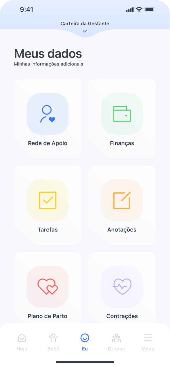 menu meus dados mil dias app